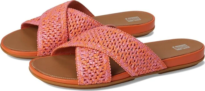 FitFlop Gracie Woven Cross Slides Women's Shoes Satsuma/Pinkperfect Mix : 5 M (B), Leather