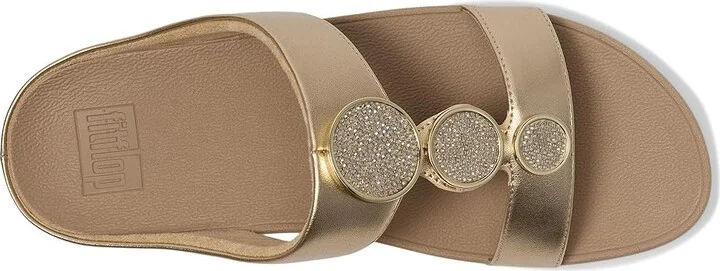FitFlop Halo Bead-Circle Metallic H-Bar Slides Women's Sandals Metallic Latte Beige : 5 M (B), Leather - Image 2