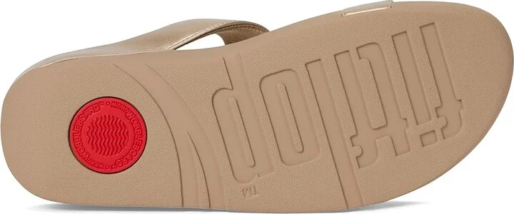 FitFlop Halo Bead-Circle Metallic H-Bar Slides Women's Sandals Metallic Latte Beige : 5 M (B), Leather - Image 3