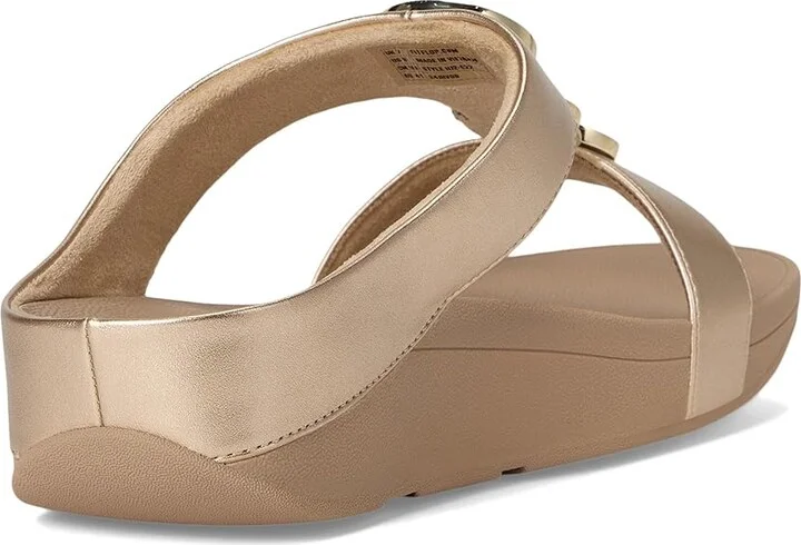 FitFlop Halo Bead-Circle Metallic H-Bar Slides Women's Sandals Metallic Latte Beige : 5 M (B), Leather - Image 4