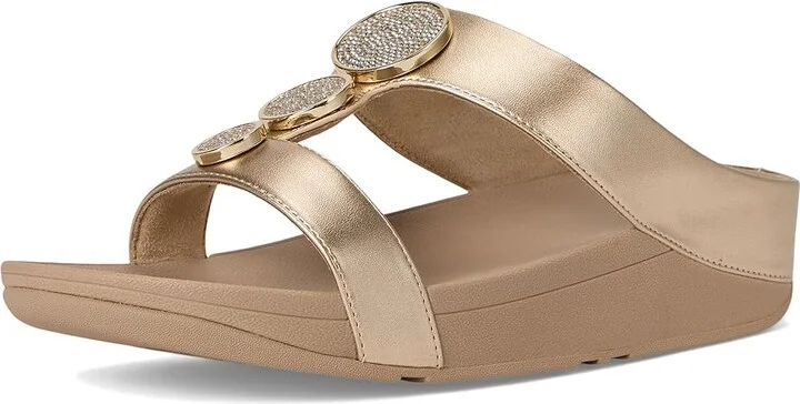 FitFlop Halo Bead-Circle Metallic H-Bar Slides Women's Sandals Metallic Latte Beige : 5 M (B), Leather - Image 5