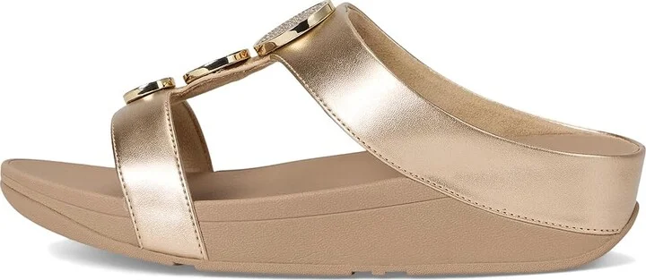 FitFlop Halo Bead-Circle Metallic H-Bar Slides Women's Sandals Metallic Latte Beige : 5 M (B), Leather - Image 6