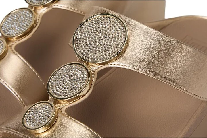 FitFlop Halo Bead-Circle Metallic H-Bar Slides Women's Sandals Metallic Latte Beige : 5 M (B), Leather - Image 7