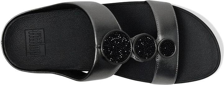 FitFlop Halo Bead-Circle Metallic H-Bar Slides Women's Sandals Pewter Black : 8 M (B), Leather - Image 2