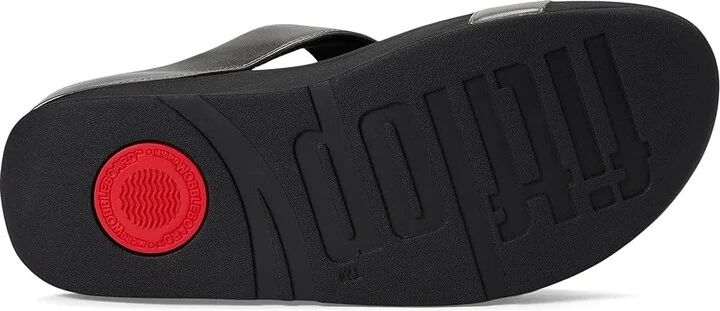 FitFlop Halo Bead-Circle Metallic H-Bar Slides Women's Sandals Pewter Black : 8 M (B), Leather - Image 3