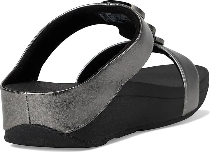 FitFlop Halo Bead-Circle Metallic H-Bar Slides Women's Sandals Pewter Black : 8 M (B), Leather - Image 4