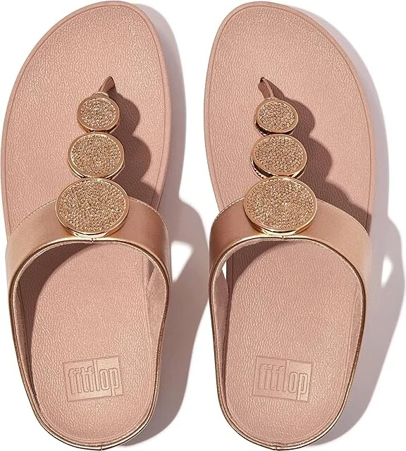 FitFlop Halo Bead-Circle Metallic Toe-Post Sandals Women's Sandals Rose Gold : 7 M (B), Leather - Image 2