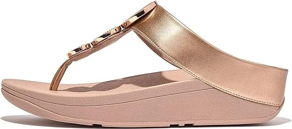 FitFlop Halo Bead-Circle Metallic Toe-Post Sandals Women's Sandals Rose Gold : 7 M (B), Leather - Image 4