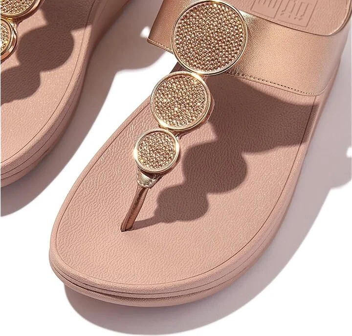 FitFlop Halo Bead-Circle Metallic Toe-Post Sandals Women's Sandals Rose Gold : 7 M (B), Leather - Image 5
