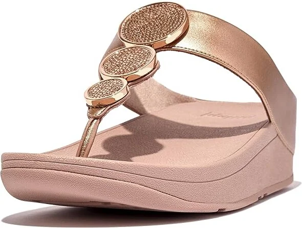 FitFlop Halo Bead-Circle Metallic Toe-Post Sandals Women's Sandals Rose Gold : 7 M (B), Leather
