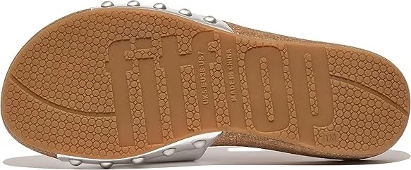 FitFlop Iqushion Adjustable Buckle Metallic-Leather Slides Women's Sandals Silver : 5 M (B) - Image 3