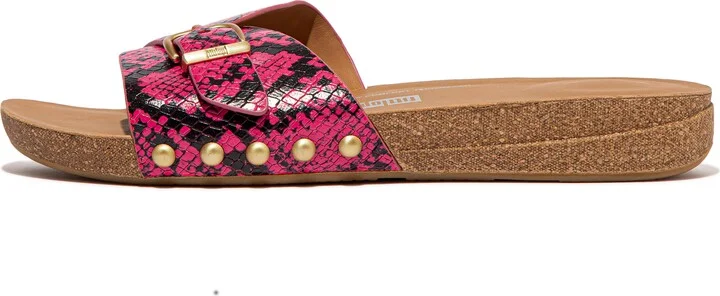 FitFlop IQUSHION Adjustable Buckle Snake-Embossed Leather Sliders