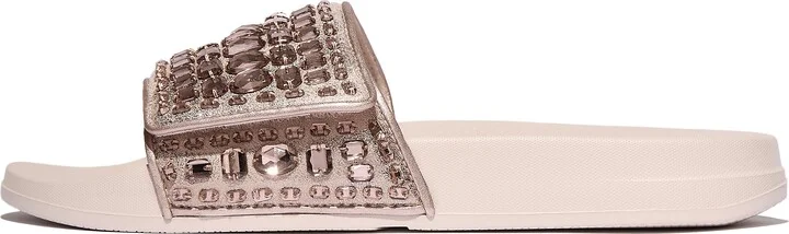 FitFlop IQUSHION Adjustable Multi-Crystal Sliders Microfibre Crystals Faux Leather