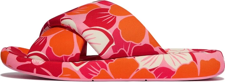FitFlop IQUSHION D-Luxe Padded Flowerz Cross Slides Polyester/Spandex Fabric Lined Upper