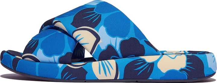 FitFlop IQUSHION D-Luxe Padded Flowerz Cross Slides Polyester/Spandex Fabric Lined Upper