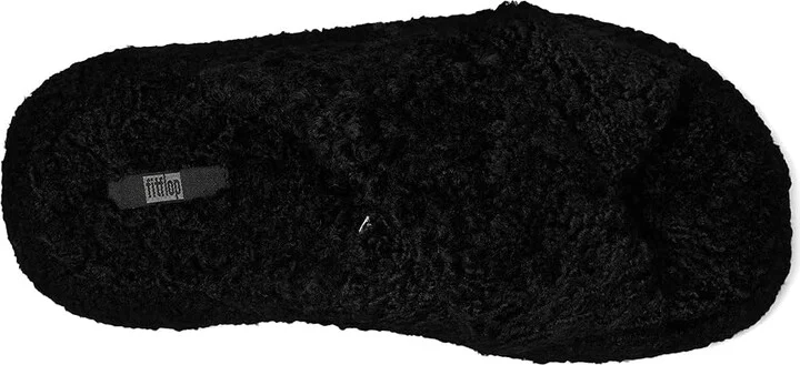 FitFlop Iqushion D-Luxe Padded Teddy Cross Slides Women's Sandals All Black : 6 M (B) - Image 2