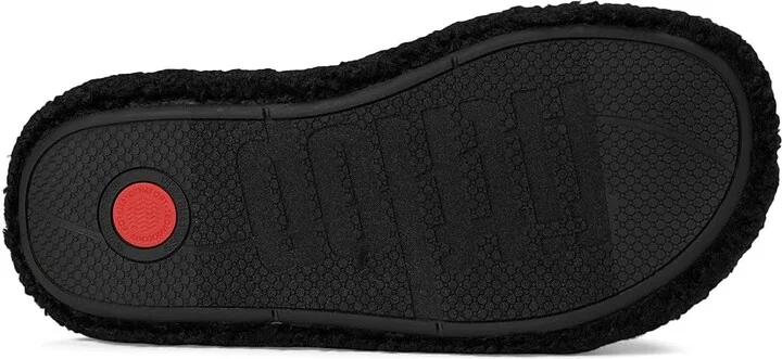 FitFlop Iqushion D-Luxe Padded Teddy Cross Slides Women's Sandals All Black : 6 M (B) - Image 3