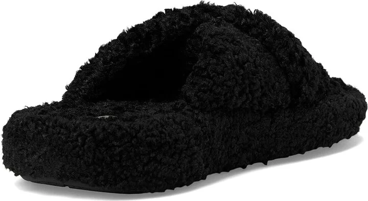 FitFlop Iqushion D-Luxe Padded Teddy Cross Slides Women's Sandals All Black : 6 M (B) - Image 4