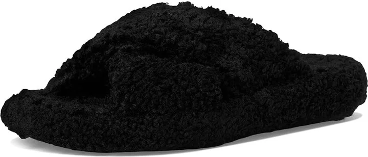 FitFlop Iqushion D-Luxe Padded Teddy Cross Slides Women's Sandals All Black : 6 M (B) - Image 5