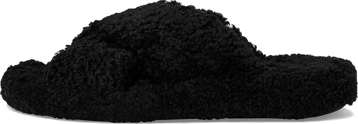 FitFlop Iqushion D-Luxe Padded Teddy Cross Slides Women's Sandals All Black : 6 M (B) - Image 6