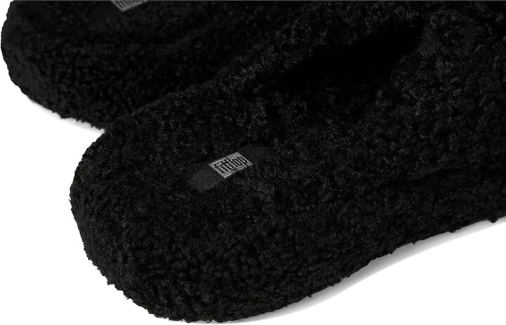 FitFlop Iqushion D-Luxe Padded Teddy Cross Slides Women's Sandals All Black : 6 M (B) - Image 7