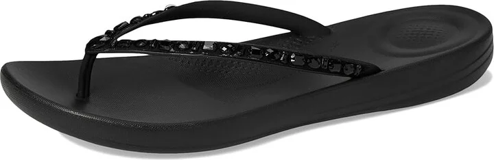 FitFlop Iqushion Multi-Crystal Ergonomic Flip-Flops Women's Wedge Shoes All Black : 5 M (B), Rubber - Image 5