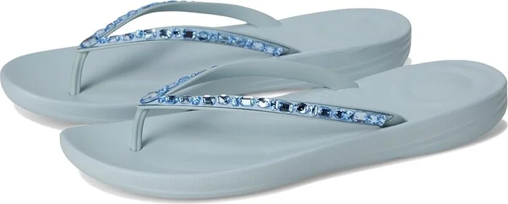 FitFlop Iqushion Multi-Crystal Ergonomic Flip-Flops Women's Wedge Shoes Quiet Blue : 7 M (B), Rubber