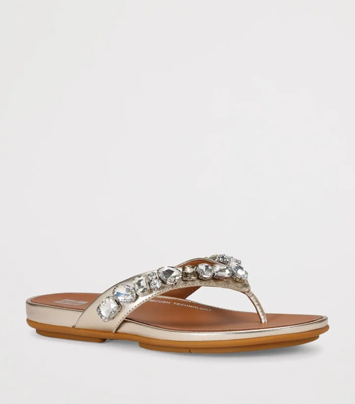 FitFlop Leather Embellished Gracie Flip Flops - Image 3