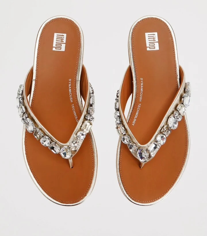 FitFlop Leather Embellished Gracie Flip Flops - Image 4