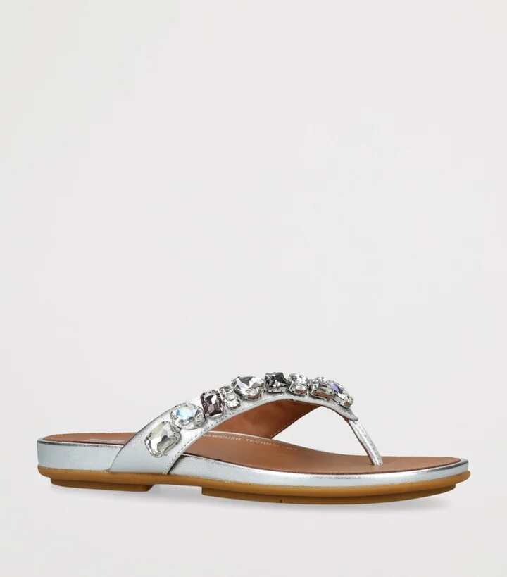FitFlop Leather Embellished Gracie Flip Flops - Image 3