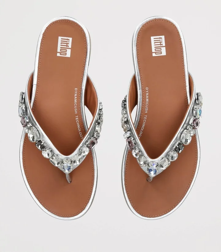 FitFlop Leather Embellished Gracie Flip Flops - Image 4
