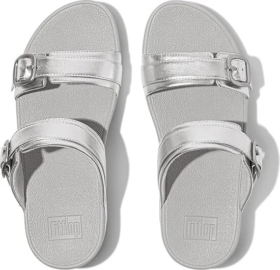 FitFlop Lulu Adjustable-Buckle Metallic-Leather Slides Women's Sandals Silver : 5 M (B) - Image 2