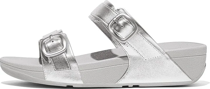 FitFlop Lulu Adjustable-Buckle Metallic-Leather Slides Women's Sandals Silver : 5 M (B) - Image 4