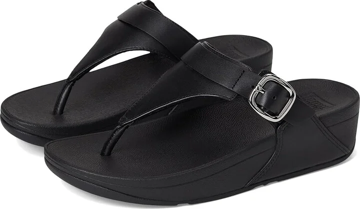 FitFlop Lulu Adjustable Leather Toe Post Sandals Women's Shoes All Black : 5 M (B)