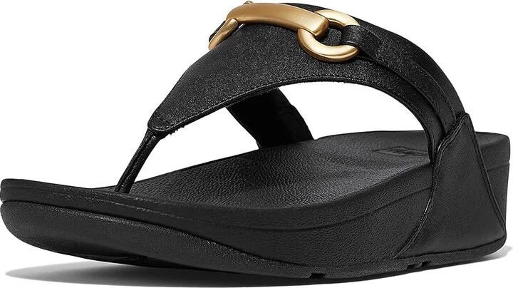 FitFlop Lulu Chunky-Snaffle Leather Toe-Post Sandals Women's Sandals Black : 9 M (B), Leather/Rubber