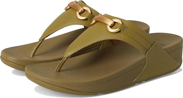 FitFlop Lulu Chunky-Snaffle Leather Toe-Post Sandals Women's Sandals Camo-green : 9 M (B), Leather/Rubber