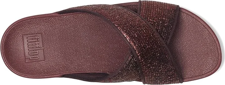 FitFlop Lulu Crinkled-shimmer Cross Slides Women's Wedge Shoes Metallic Plumberry : 9 M (B), Synthetic - Image 2