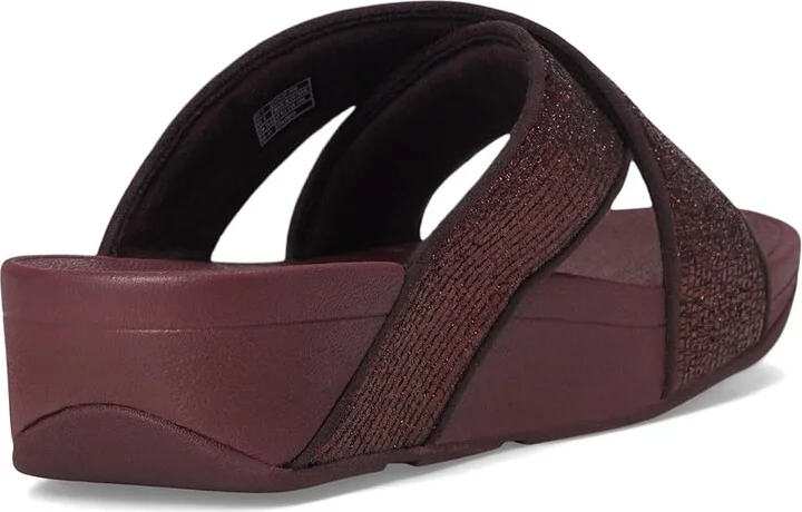 FitFlop Lulu Crinkled-shimmer Cross Slides Women's Wedge Shoes Metallic Plumberry : 9 M (B), Synthetic - Image 4