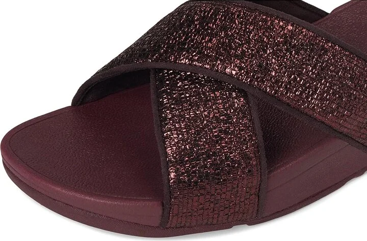 FitFlop Lulu Crinkled-shimmer Cross Slides Women's Wedge Shoes Metallic Plumberry : 9 M (B), Synthetic - Image 7