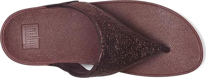 FitFlop Lulu Crinkled-shimmer Toe-post Sandals Women's Wedge Shoes Metallic Plumberry : 7 M (B), Synthetic - Image 2