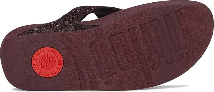 FitFlop Lulu Crinkled-shimmer Toe-post Sandals Women's Wedge Shoes Metallic Plumberry : 7 M (B), Synthetic - Image 3