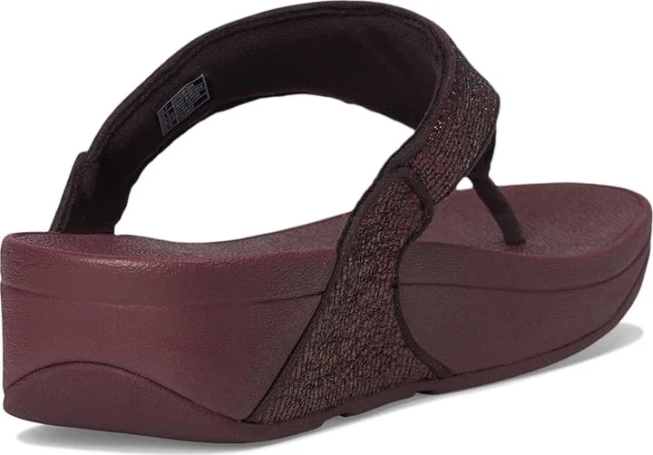 FitFlop Lulu Crinkled-shimmer Toe-post Sandals Women's Wedge Shoes Metallic Plumberry : 7 M (B), Synthetic - Image 4