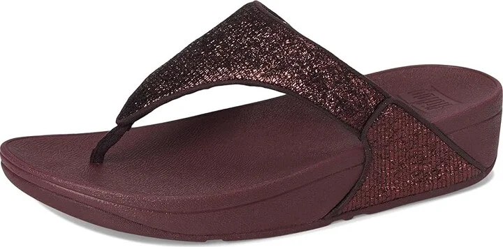 FitFlop Lulu Crinkled-shimmer Toe-post Sandals Women's Wedge Shoes Metallic Plumberry : 7 M (B), Synthetic - Image 5