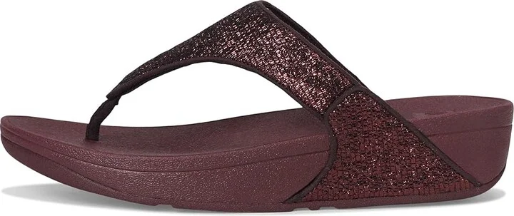 FitFlop Lulu Crinkled-shimmer Toe-post Sandals Women's Wedge Shoes Metallic Plumberry : 7 M (B), Synthetic - Image 6
