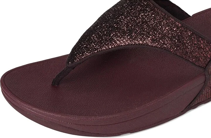 FitFlop Lulu Crinkled-shimmer Toe-post Sandals Women's Wedge Shoes Metallic Plumberry : 7 M (B), Synthetic - Image 7