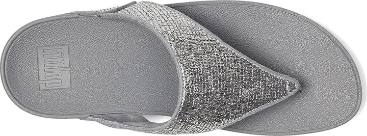 FitFlop Lulu Crinkled-shimmer Toe-post Sandals Women's Wedge Shoes Silvereen : 10 M (B), Synthetic - Image 2