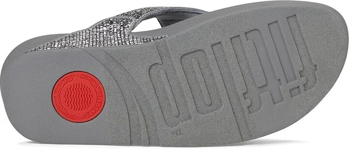 FitFlop Lulu Crinkled-shimmer Toe-post Sandals Women's Wedge Shoes Silvereen : 10 M (B), Synthetic - Image 3