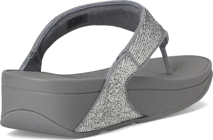FitFlop Lulu Crinkled-shimmer Toe-post Sandals Women's Wedge Shoes Silvereen : 10 M (B), Synthetic - Image 4