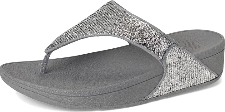 FitFlop Lulu Crinkled-shimmer Toe-post Sandals Women's Wedge Shoes Silvereen : 10 M (B), Synthetic - Image 5