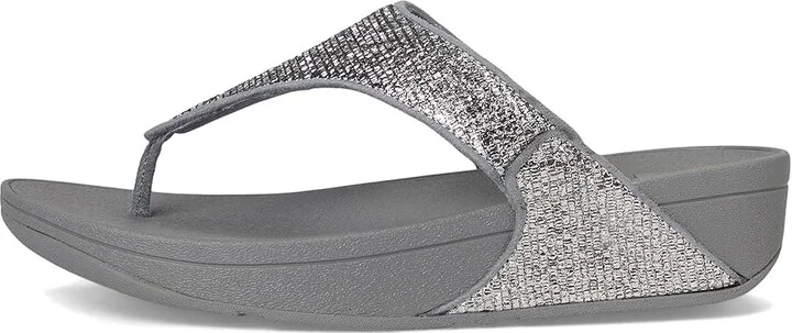 FitFlop Lulu Crinkled-shimmer Toe-post Sandals Women's Wedge Shoes Silvereen : 10 M (B), Synthetic - Image 6